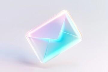 Poster - Digital envelope with iridescent reflections floating above a light background