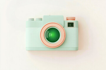Poster - Flat design of a mint green camera with a round lens and simple features for media and communication purposes