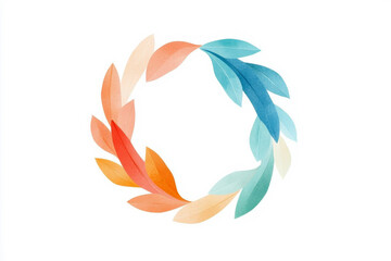 Poster - Flat design wreath with colorful leaves in shades of blue, orange, and peach suitable for media and communication themes