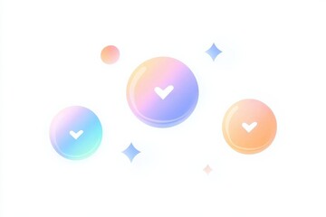 Poster - Flat design representation of media and communication concepts featuring vibrant bubbles with check marks