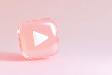 Poster - Flat design representation of a play button on a soft pink background for media and communication purposes