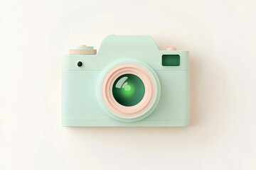 Poster - Flat design representation of a mint green camera on a light background highlighting media and communication concepts