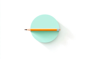 Poster - Flat design featuring a pencil resting on a mint circular surface for media and communication contexts