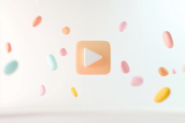 Poster - Flat design representation of play button with colorful elements in a minimalist setting