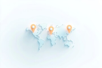 Poster - Flat design representation of a world map with location markers highlighting different areas