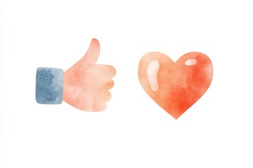 Poster - Flat design illustration featuring a thumbs up and heart symbol representing positive feedback and love