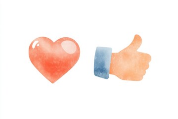 Poster - Flat design illustration of heart and thumbs up symbols representing positivity and social media engagement