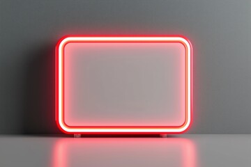 Poster - Red neon light forming a rectangular frame on a gray wall, creating a vibrant, customizable space for text or design