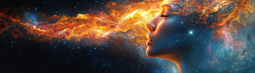 Poster - Cosmic energy transformation outer space digital art mystical universe side view spiritual connection