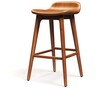 © Sabir - Scandinavian style bar stool with a wooden seat and sleek legs, isolated on a white background, detailed photograph.