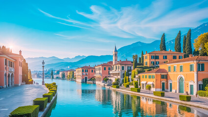 Stunning city of Bellagio Italy, sunny summer day