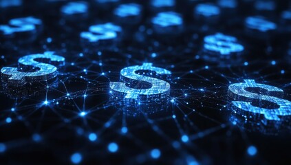 Poster - Abstract Digital Currency Background with Glowing Dollar Signs and Network Connections for Financial Technology and Online Transactions