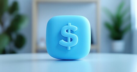 Poster - Blue Icon with Dollar Sign Symbolizing Finance and Savings in Modern Minimalist Design for Digital Marketing and Business Concepts