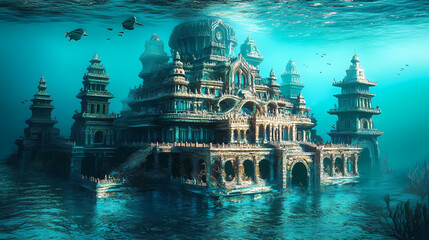 the sunken city of atlantis holds secrets of a mythical civilization now beneath the sea. ancient su