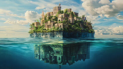 the sunken city of atlantis holds secrets of a mythical civilization now beneath the sea. ancient su