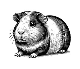 Wall Mural - guinea pig engraving black and white outline