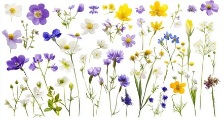 Wall Mural - A lovely set of watercolor wildflowers, ideal for invitations, greeting cards, and other printed materials. Modern EPS of hand-drawn wildflowers