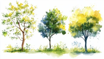 Wall Mural - Isolated tree watercolor cutout with a transparent background