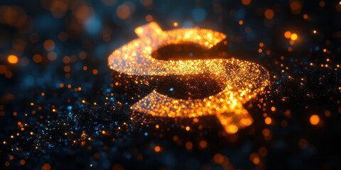 Poster - Sparkling Golden Dollar Sign with Bokeh Effect on Dark Background for Financial and Investment Themes