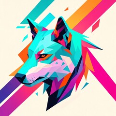 Vibrant Wolf Head in Abstract Geometric Style