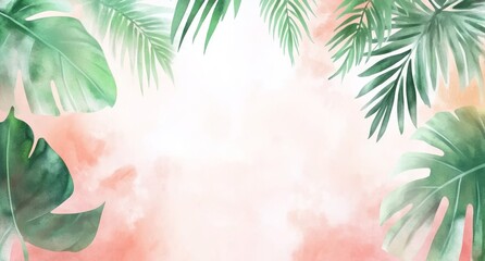 Wall Mural - A tropical, exotic collection of green, hand-drawn watercolor leaves. This isolated jungle-themed illustration with unusual plants on a white background is ideal for textile design, packaging, print