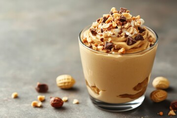 Wall Mural - Glass with peanut butter mousse chocolate and hazelnut toppings