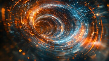 Wall Mural - Abstract swirling energy tunnel vibrant orange blue