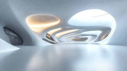 Poster - Futuristic architectural design interior space digital art minimalist environment wide-angle view innovation concept