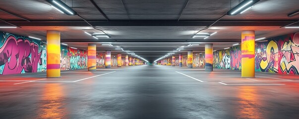Poster - Graffiti art showcase urban parking garage photography contemporary setting wide angle urban culture