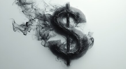 Poster - Abstract representation of dollar sign made of swirling smoke against a light background, symbolizing finance, economy, and business concepts