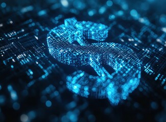 Poster - Digital Blue Dollar Sign with Abstract Data Points Representing Financial Technology and Modern Currency Transactions in a Technological Environment