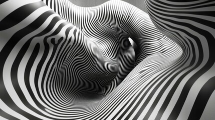 Wall Mural - striking black and white abstract art: a mesmerizing interplay of curves, lines, and optical illusio