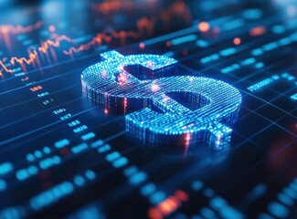 Poster - Digital Dollar Sign with Data Streams and Graphs Representing Financial Technology and Currency Trends in a Modern Business Environment