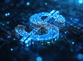 Poster - Digital representation of a glowing dollar sign symbolizing financial technology, investment opportunities, and the evolving landscape of currency in the modern world