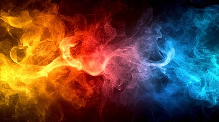 Wall Mural - fiery abstract smoke: dynamic red, orange, yellow, and blue swirls - intense energy and passion