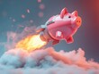 © ANUAR - Flying Piggy Bank with Jet Flames, Symbolizing Innovative Investment Growth and Financial Success in a Futuristic Concept Illustration