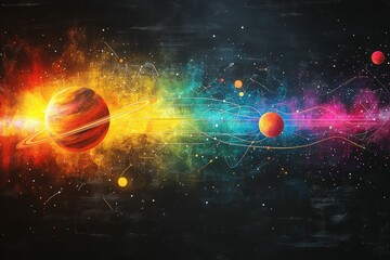 Wall Mural - Colorful planets cosmic art vibrant nebula