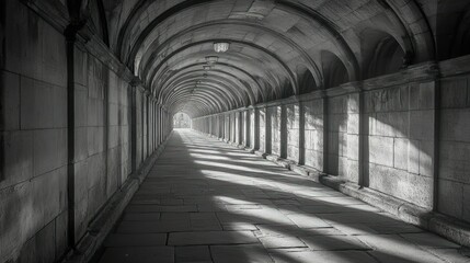 Wall Mural - Sunlit stone passageway, arched walkway, peaceful ambiance.