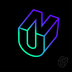Poster - U and N  logo. Abstract emblem. 3D monogram. Abstract  logo can use for business, company, web icon. App icon.
