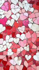 Poster - Colorful Mosaic Pattern with Heart Shapes in Various Shades