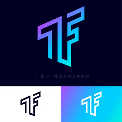 Poster - T and F logo. Flat letters T and F, monogram imitating perspective.
