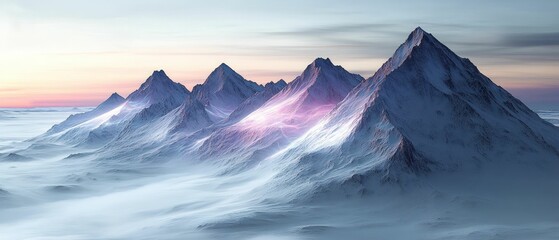 Wall Mural - Majestic snow-capped peaks sunset glow serene landscape