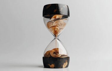 Poster - Hourglass Filled with Cryptocurrency Coins Symbolizing Time, Investment, and Financial Growth in a Modern and Elegant Design