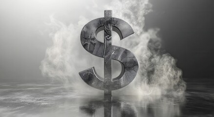 Poster - Smoky Dollar Sign Symbolizing Wealth and Prosperity with Artistic Background in Shades of Gray and Black, Ideal for Financial Concepts and Business Themes