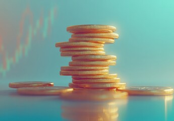 Poster - Stacked Coins Reflect Economic Growth and Financial Prosperity with Vibrant Background Showing Market Trends and Investment Potential