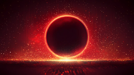 Wall Mural - Red christmas abstract background. glowing background with golden dust, sparkles, shimmer, particles. new year mockup for celebrating. generative ai. Eclipse-Fueled Magic. Illustration