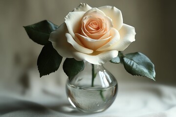 Canvas Print - Elegant peach rose in clear glass vase