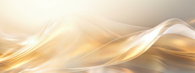 Poster - Ethereal golden waves flow across light background creating smooth abstract curves and graceful movement in soft luminous tones. Suitable for luxury designs.