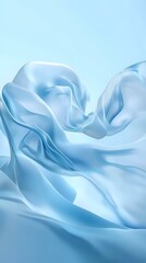Poster - Flowing light blue silk fabric creating smooth waves and gentle folds against soft blue background, elegant minimal design for luxury fashion and beauty concepts.
