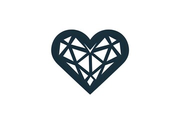 Poster - Geometric heart shape in dark blue color with angular facets and crystalline pattern creates modern minimalist design on white background, isolated for creative use.